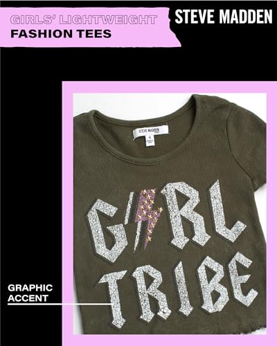 Steve Madden Girls' Shirt - Casual Short Sleeve Fashion Logo T-Shirt for Girls - Kids' Graphic Tee - Youth Top (4-16)3