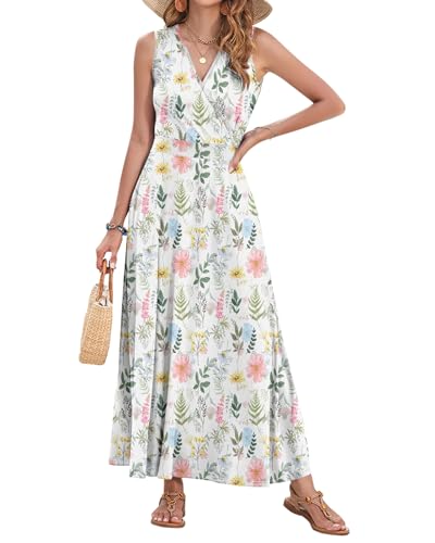 Image of AUSELILY Womens Maxi Dress Summer Sleeveless Wrap Long Dresses with Pockets | V-Neck Wrap Sleeveless Sundress, fits formal, casual, beach, vacation & daily wear