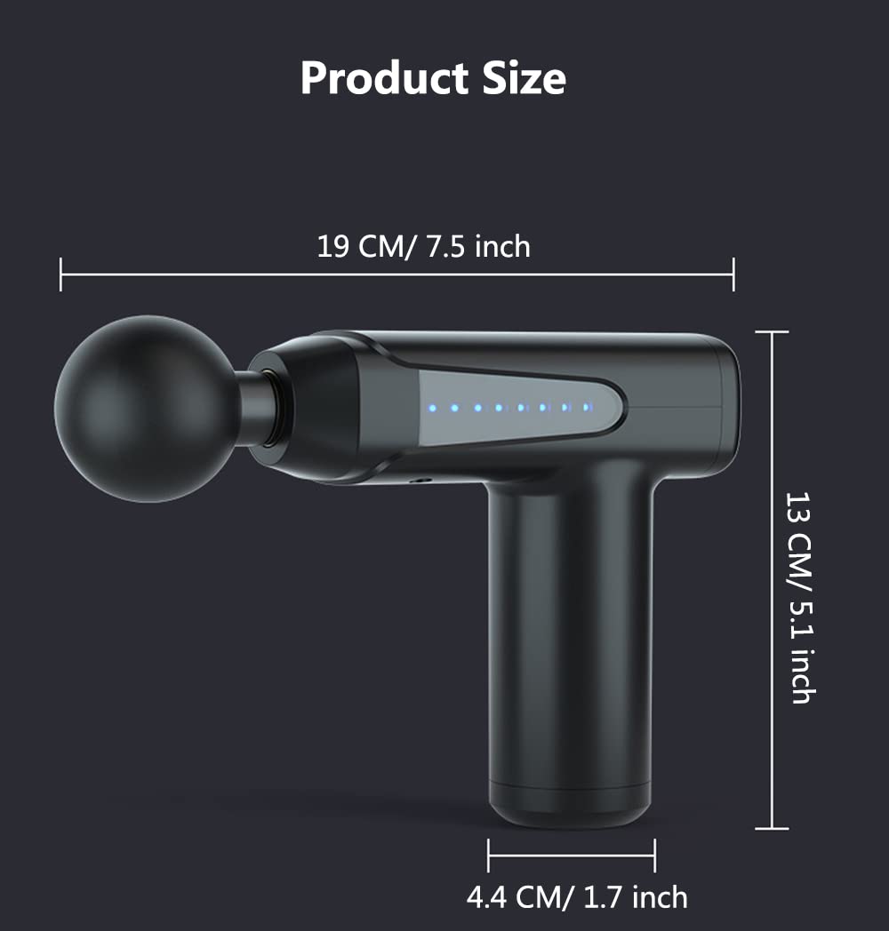 Pistola de masaje pequeña, tejido profundo, 6 velocidades ajustables, 6 cabezales de masaje, masajeador eléctrico portátil de percusión de tejido profundo para aliviar el dolor, pistola masajeadora de