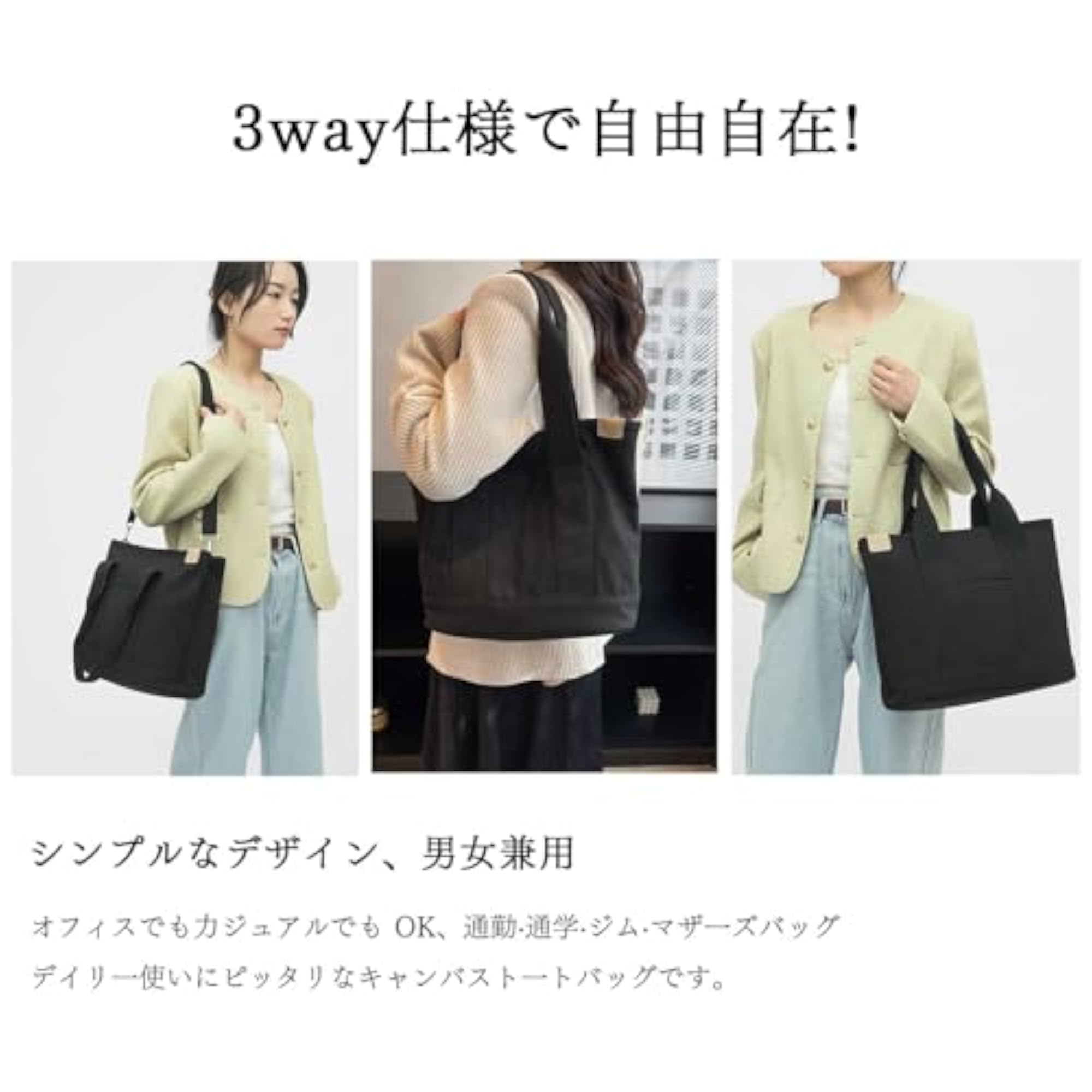 Large Capacity Canvas Tote Bag, Unisex