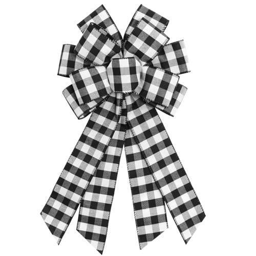 Ftuuo Large Black White Buffalo Plaid Wreath Bows, Farmhouse Burlap