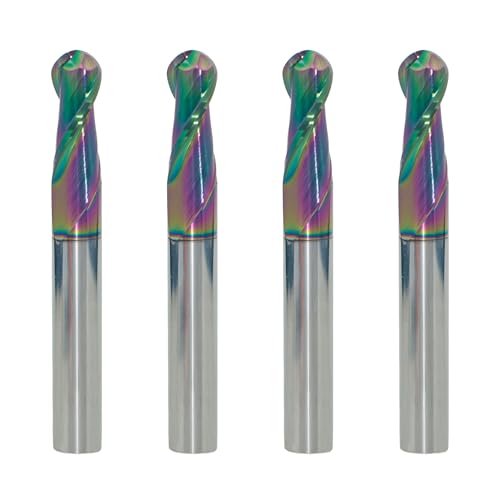 5/16" DLC Coated 2-Flute Carbide Ball Nose End Mill, 4Pcs