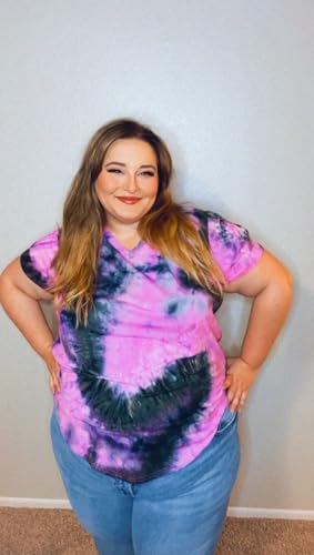Image of RITERA Women Plus Size Tops Tie Dye V Neck Shirt Floral Camo Summer Short Sleeve Tunic Oversized Ladies Blouse XL-5XL