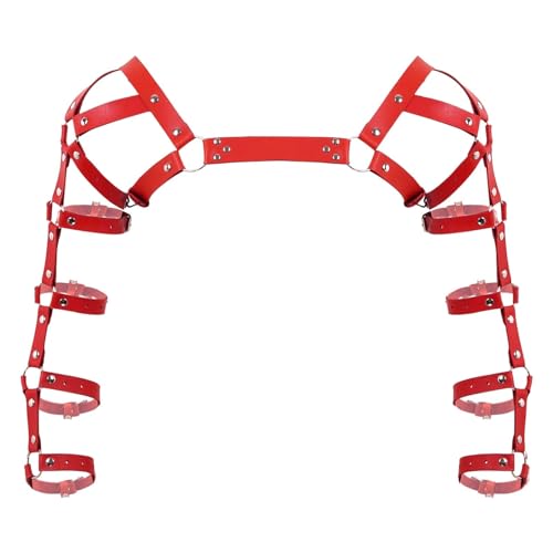 Mens Muscle Harness Costume Belt With Metal O Rings Gothic Punk Club Bar Costume Faux Leather Adjustable Arm Caged Body