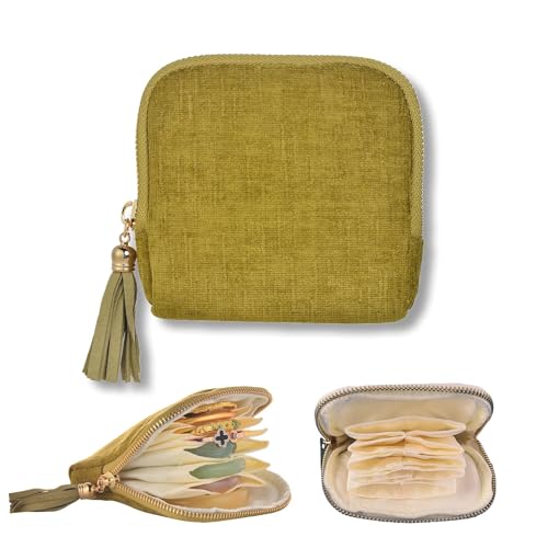 Jewelry Organizer Case Small Travel Velvet Pouch Portable (Olive Green)