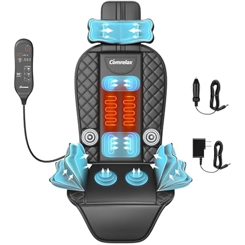 Back Massager with Heat & Traction & Vibration, Massager Chair Pad for Office Home, Seat Massager Pad f for Pain Relief Deep Tissue, Lumbar Traction, PU Leather, Foldable, for 5’ to 6’1” Cover