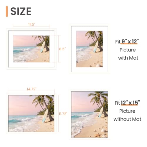 Image of upsimples 12 x 15 Frame, Display Pictures 9x12 with Mat or 12x15 Without, Wall Hanging Photo Frame, White, 1 Pack