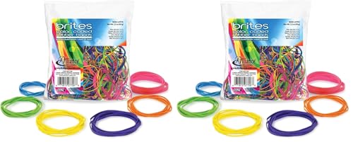 Image of Alliance 07706 Brites Pic-Pac Rubber Bands, Blue /Orange /Yellow /Lime /Purple /Pink, 1-1 /2-oz Box (Pack of 2)