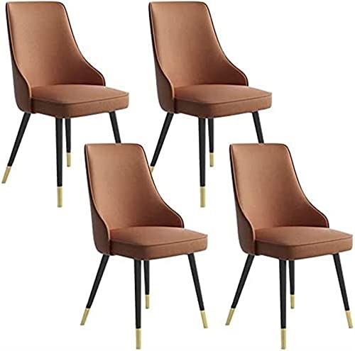 SJIALEN Modern Kitchen Chairs Set of 4, Living Room Bedroom Home Makeup Chair Wrought Iron Non-Slip Feet Leather Thicken Backrest Chair Kitchen Chair (Color : Dark Coffee, Size : 48x46x88cm)