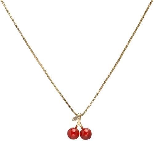 XFSRG - XFSRG Collier pour femme avec pendentif cerise - Chaîne dorée - Bijou fantaisie - Chaîne élégante pour filles et femmes - Parfait pour le quotidien et les occasions spéciales, Eine Grösse, Or, Agate