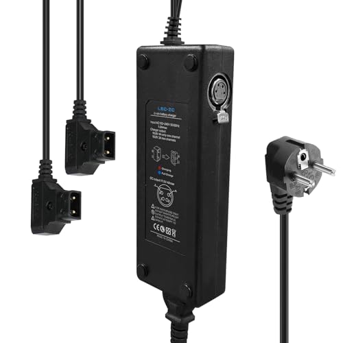 Moman Tap2C Doble Cargador D-Tap con XLR 4 Pines Salida DC, Cargador de batería V-Mount/Gold Mount con 2×Cable D-Tap para Cámara DSLR [DC 16.8V/4A]