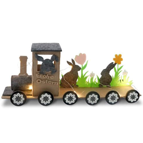 TaimeiMao Decoracion Pascua,Conejitos Tren de Pascua Fieltro,con Cadena de Luces LED,Mesa de Pascua Decoracion,Pascua Regalo para Niños,Decoración de Pascua para Interior Casa Salon Habitacion Mesa