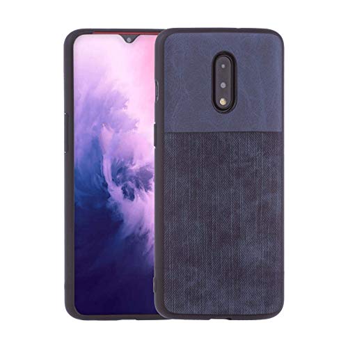 Coque OnePlus 7 Duos Dual Couche au design solide en jean intégral bleu