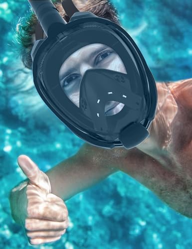 Image of Delavala Full Face Snorkeling Mask Diving Gear - Dry Top System,180 Degree Panoramic View Snorkeling Mask with Camera Mount,Safe Breathing,Anti-Leak Anti-Fog-Swim Fins (Black - Large /X-Large)