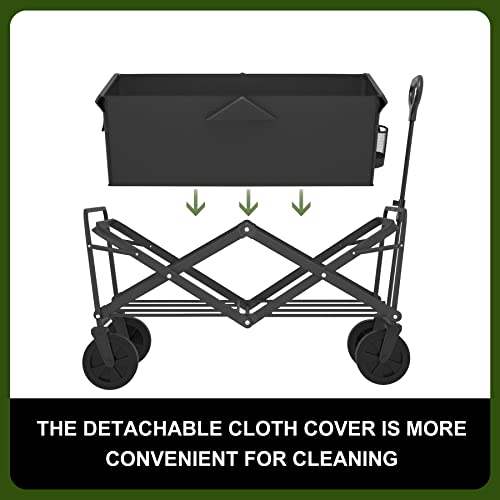 Buzowruil Collapsible Wagon,Heavy Duty Portable Outdoor Camping Utility Wagon With Folding Table & Adjustable Handle & Universal Wheels,Black #TOP3