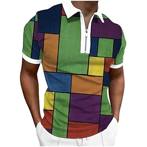 LAOFU Men's Summer Polo Shirt with Zip Collar for Men Spring and Summer Print Multicoloured Top Sleeve Print Large Size Casual Sports Tops Holiday Fashion Comfort, B-blue, 3XL Cover