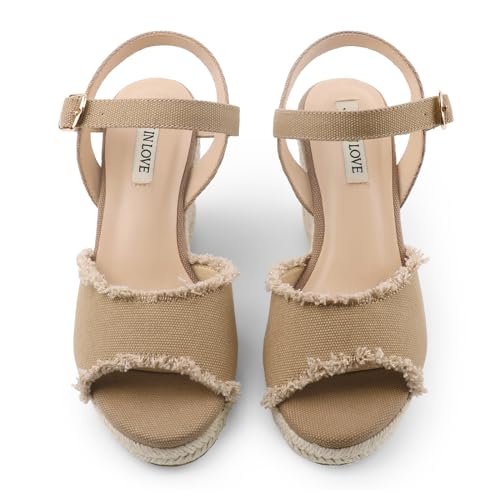 JOY IN LOVE Platform Wedge Sandals for Women 4IN Espadrille Wedge Heels Ankle Strap Sandals2