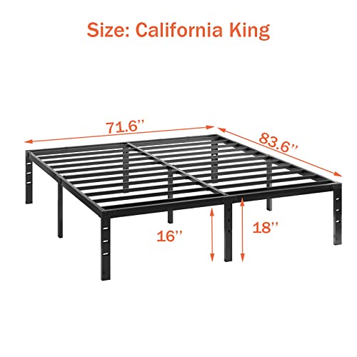Zunatu 18 Inch California King Metal Bed Frame Foundation No Box Spring Needed Heavy Duty Tall Platform With Large Storage Easy Assembly Mattress Noise Free, Black #TOP1