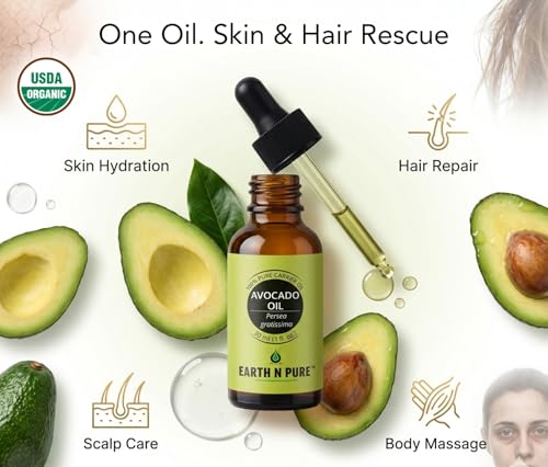 Image of Earth N Pure Avocado Oil | 100% Pure & Natural | Cold Pressed | Deep Moisturizing Carrier Oil for Hair, Face, Beard, Body & Scalp | Vegan & Cruelty-Free | 15ml