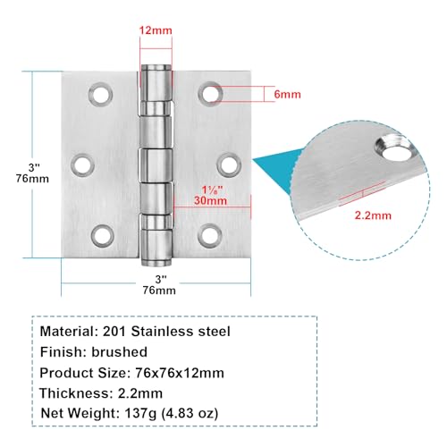 MOUNTAIN_ARK 6 Pack 3" x 3" Square Door Hinges, Stainless Steel Butt Hinges, Ball Bearing, Load 100 lbs - Image 2