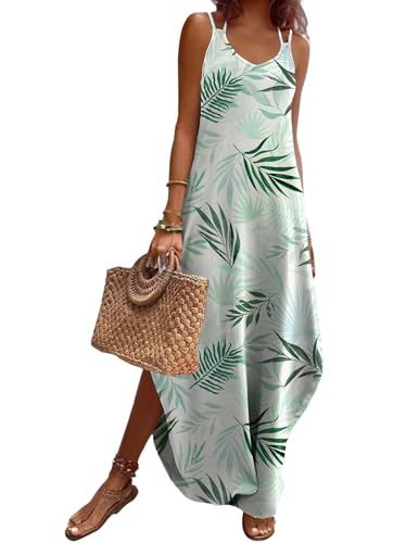 Image of Zeagoo Women's Casual Sundress Summer Maxi Sleeveless V Neck Split Boho Beach Dress Travel Vacation Dress with Pockets