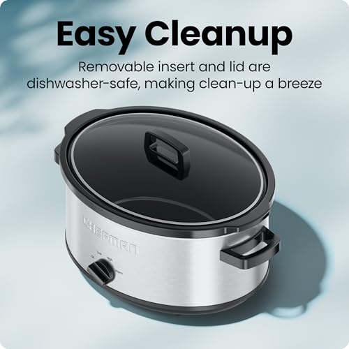 Chefman Slow Cooker 7 Quart, Large Family Size Slow Cooker with Low, High & Warm Settings, Removable Ceramic Crock, Tempered Glass Lid, Dishwasher-Safe for Easy Cleanup, Stainless Steel - image 5