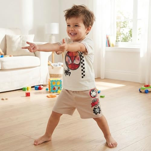 Image of Marvel Spider-Man Boys T-Shirt and Shorts Outfit Set - Holographic Shirt featuring Hulk, Captain America & Superheroes