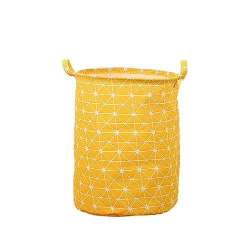 Kamuavni Cartoon Storage Basket, Fabric Nursery Hamper Collapsible Canvas Laundry Basket With Waterproof Coating Children's Day Gifts Baskets Office/Bedroom/Clothes/Toys Organizer (Yellow Squares)