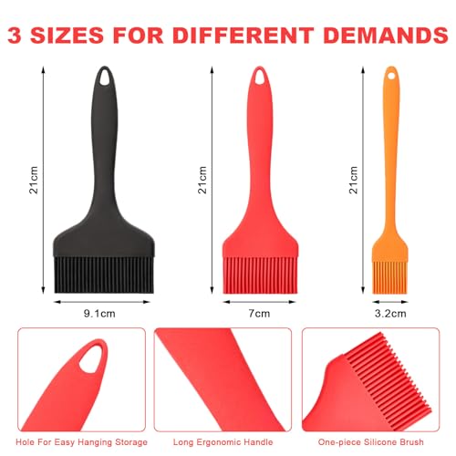 3er Set Backpinsel Silikon, Silikonpinsel Küche 21cm Länge, Extra Breiter ölpinsel, 9.1/7/ 3.2cm Breiter Kochpinsel, für Kochen, BBQ Grillen
