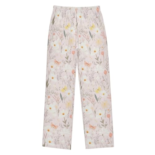 Flower Long Pajama Pants Elastic Waist PJ Bottoms with Pockets S A1111732