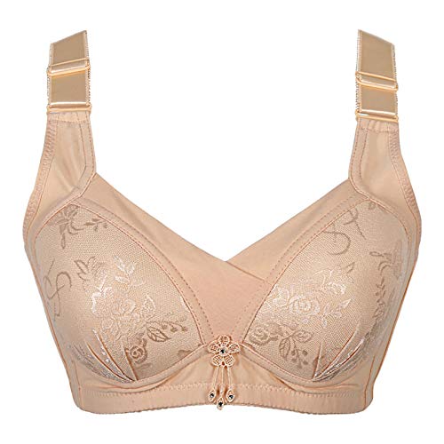 Fanteecy Front Closure Bras, Plus Size Full Coverage Ealstic Push Up Everyday Bras Wirefree Yoga Bras for Women Beige