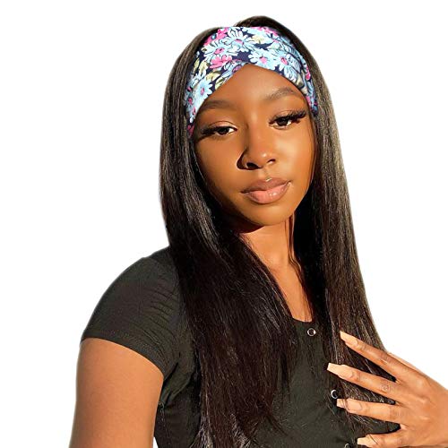 STfantasy Straight Headband Wig for Women Black Half Wig with Headband Attached Synthetic Long Hair for Daily Used