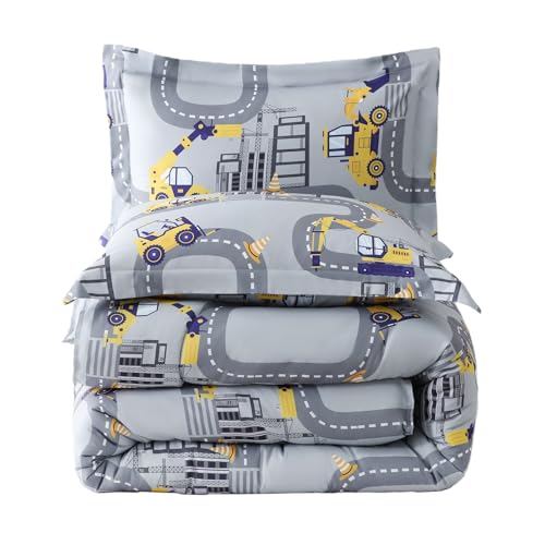 Image of Yibeizi Truck Full Comforter for Boys Cute Grey Car Bedding Set