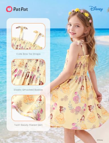Image of Disney Princess Frozen Elsa Minnie Stitch Toddler Girl Dress Bow Tie Straps Smocked Summer Outfit Birthday Party Clothes 2-9Y