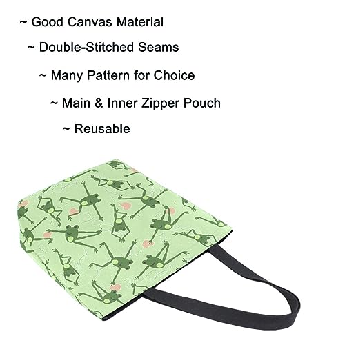 Naanle Canvas Tote Handle Bag, Funny Yoga Frog Green Floral Extra Large Shoulder Bag for Men Women Grocery Market Beach Travel Gym Shopping4