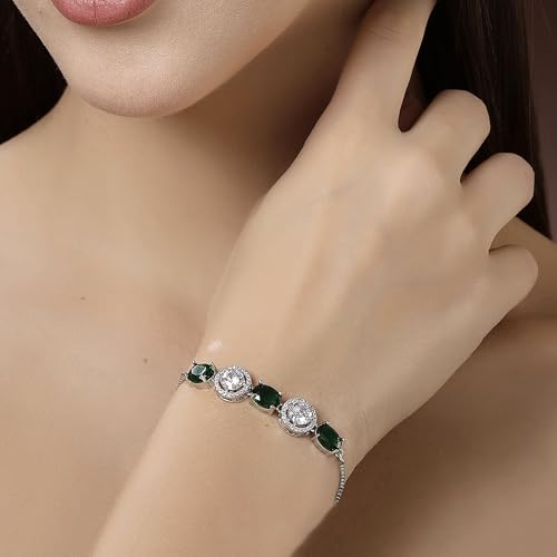 Image of ZENEME Rhodium Plated Brass Crystal Stylish Silver Plated American Diamond Melodic Opulence Bracelets For Women & Gifts For Girls Jewellery