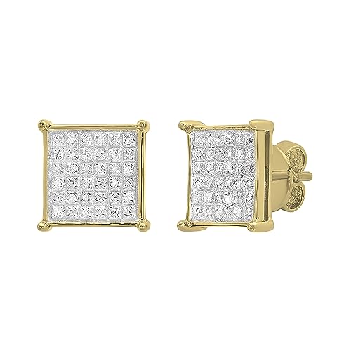 Dazzlingrock Collection 0.10 Carat (ctw) Sterling Silver 18K Yellow Gold Plated Diamond Dice Shaped Earrings 1/10 CT