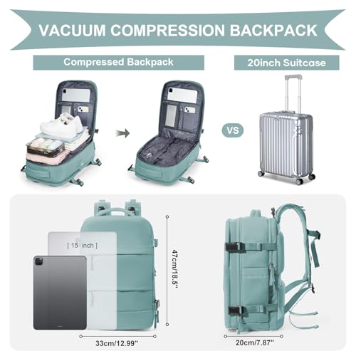 Image of coowoz Vacuum Backpack Travel with Pump,Travel Backpack with Vacuum System For Women Men,Carry On Backpack,Hiking Backpack Waterproof Outdoor Sports Rucksack Casual Daypack,30L(Vacuum pump) Blue