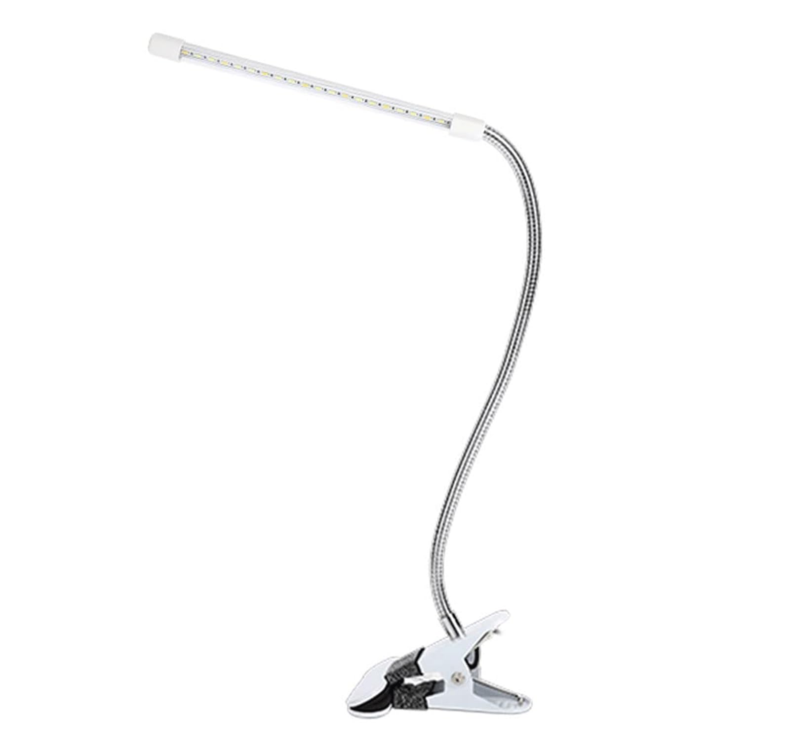 Lampa biurkowa LED z klipsem, długa, elastyczna gęsia szyja, metalowa, regulacja 360°, nadaje się do lamp ochronnych oczu typu klips w domu i biurze (kolor: biały)