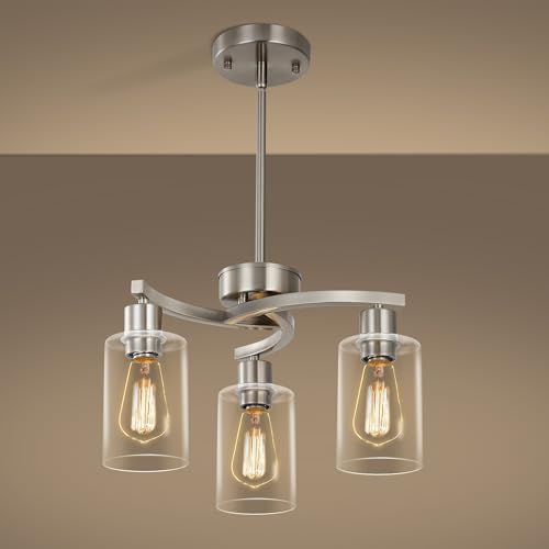 CNRATYE 3-Light Brushed Nickel Pendant Lighting for Kitchen Island, Hanging Dining Room Light...