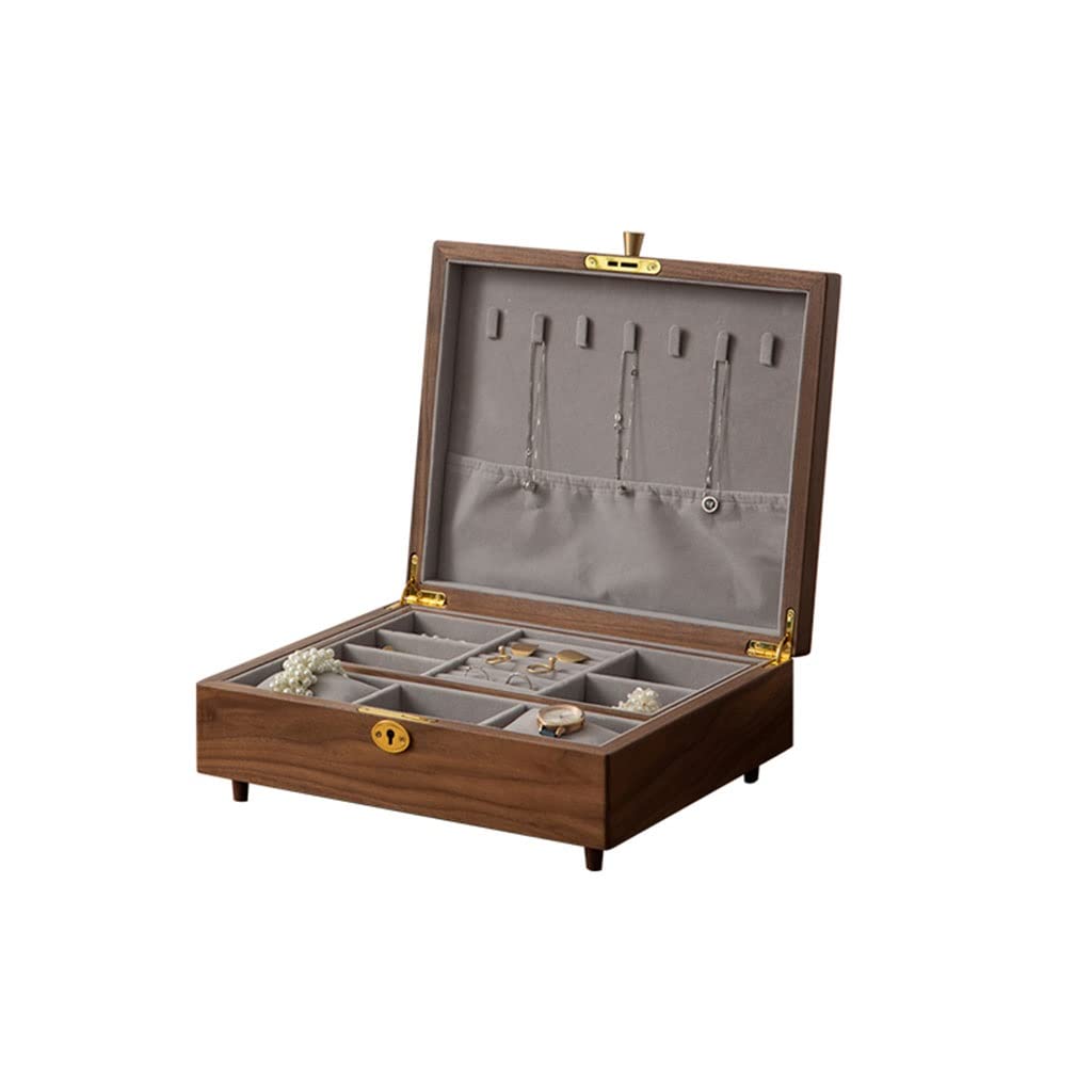 Organizador de joyas Estuche para joyas Caja de almacenamiento de joyas de 11,81 pulgadas Caja de joyería pequeña Caja de nogal negro Se puede almacenar Anillo de exhibición Pulsera Collar Pendie