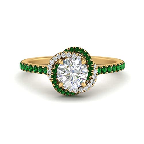Image of 55Carat Choose Your Gemstone Flower Diamond CZ Ring Yellow Gold Plated Round Shape Halo Engagement Rings Everyday Jewelry Wedding Jewelry Handmade Gifts for Wife US Size 4 to 12