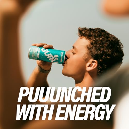Image of GURU Energy Drink, Island Breeze Organic Sparkling Energy Drink with Real Fruit Juice + L Theanine, 140 MG Natural Caffeine for Workouts, Performance & Midday Boost, Plant Based, Gluten Free, 12 Fl Oz, 24 Pack