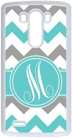Custom White Grey Teal Chevron Monogram LG G3 Plastic Cover Case