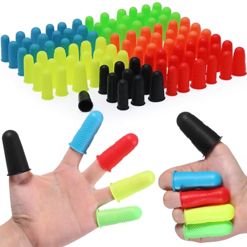 Innconee 100 Pieces 3 Sizes Finger Protectors Bulk, Silicone Hot Glue Gun Finger Caps Bulk Rubber Fingers Thimble Protectors Guard Tips Caps Pads Cover for Hot Glue Gun, 6 Colors