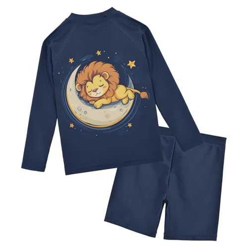 Lion Crescent Toddler Swimsuit Boy 3T Long Sleeve Swimming Shirt Outfit Set with Swim Trunks, 2 Piece2