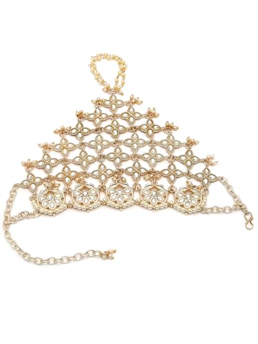 Image of Karatcart Gold Plated Baby Pink Pearl Chain Kundan Hathphool