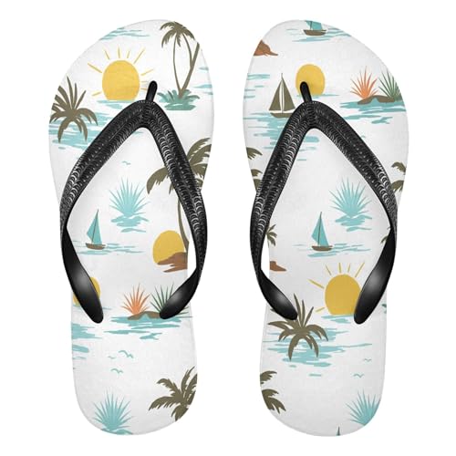 Burbuja Coconut Trees Sailboat Flip Flops for Women Men, Soft Thong Sandals Rubber Slippers for Pool Beach Essentials
