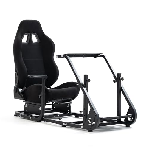 Dardoo Rennsimulator Cockpit mit schwarzem Gaming Stuhl montierbar Monitor Stand Passend für Logitech G29 G920 G923, für Thrustmaster, für Fanatec Lenkrad Stand Nicht enthalten Rad, Pedal und Shifter
