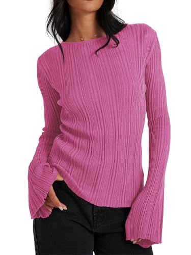 Image of Cicy Bell Womens Bell Long Sleeve Tops Going Out Knitted Fall Pullover Lightweight Sweater Shirts